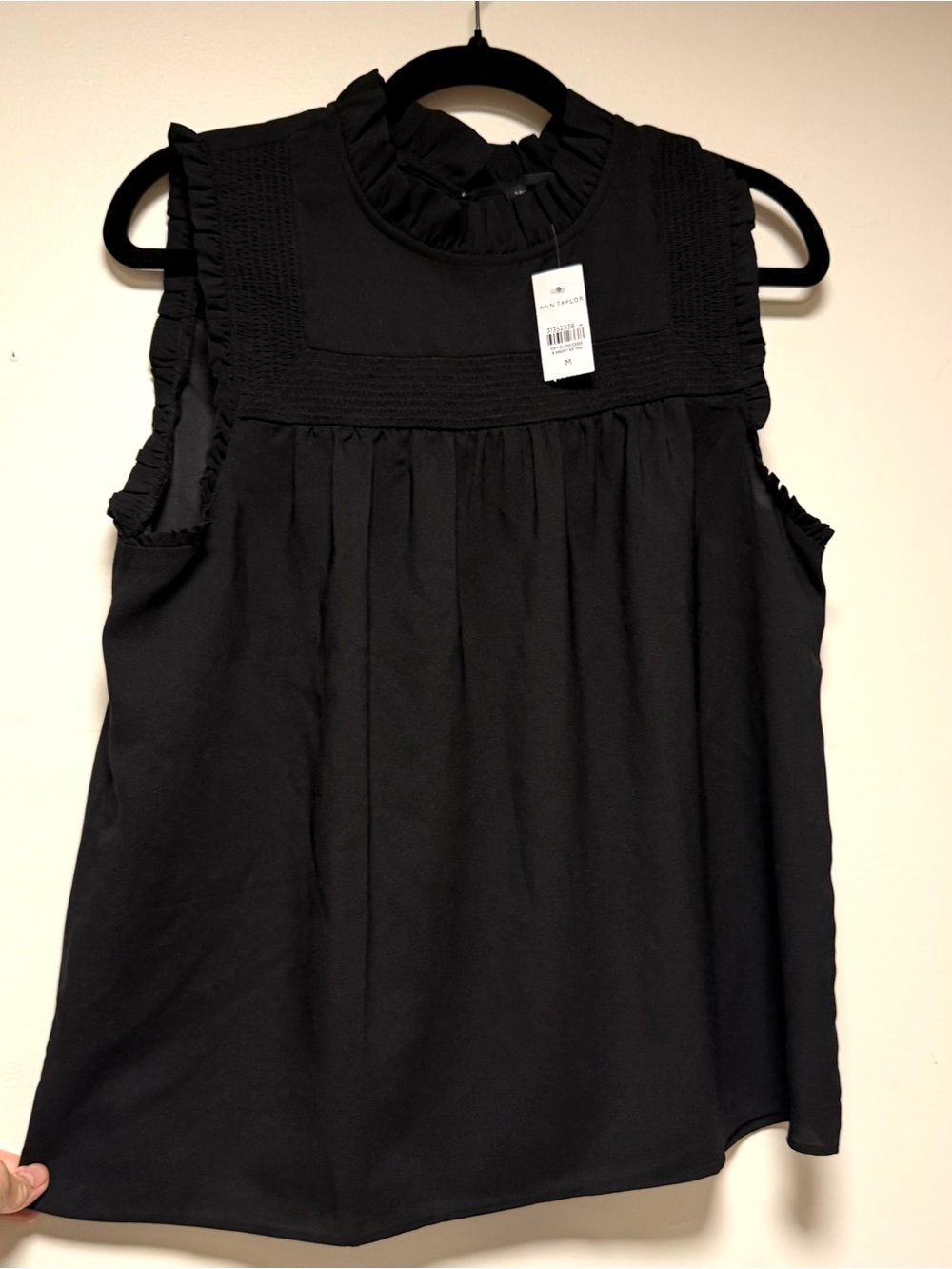 Ann Taylor Black Ruffle Trim Sleeveless Blouse NWT Frilly Feminine Layered